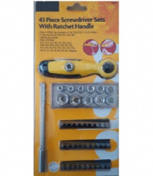 43pcs ratchet wrench tools set with sockets and bits , blister card package